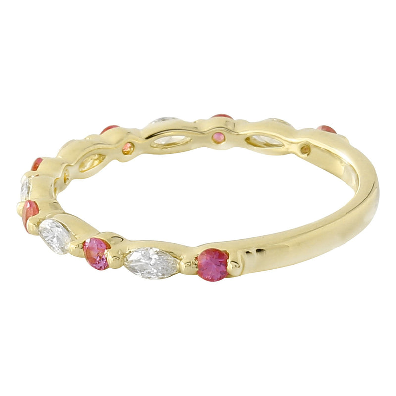 Marquise Cut Diamond and Pink Sapphire Band Halfway Around