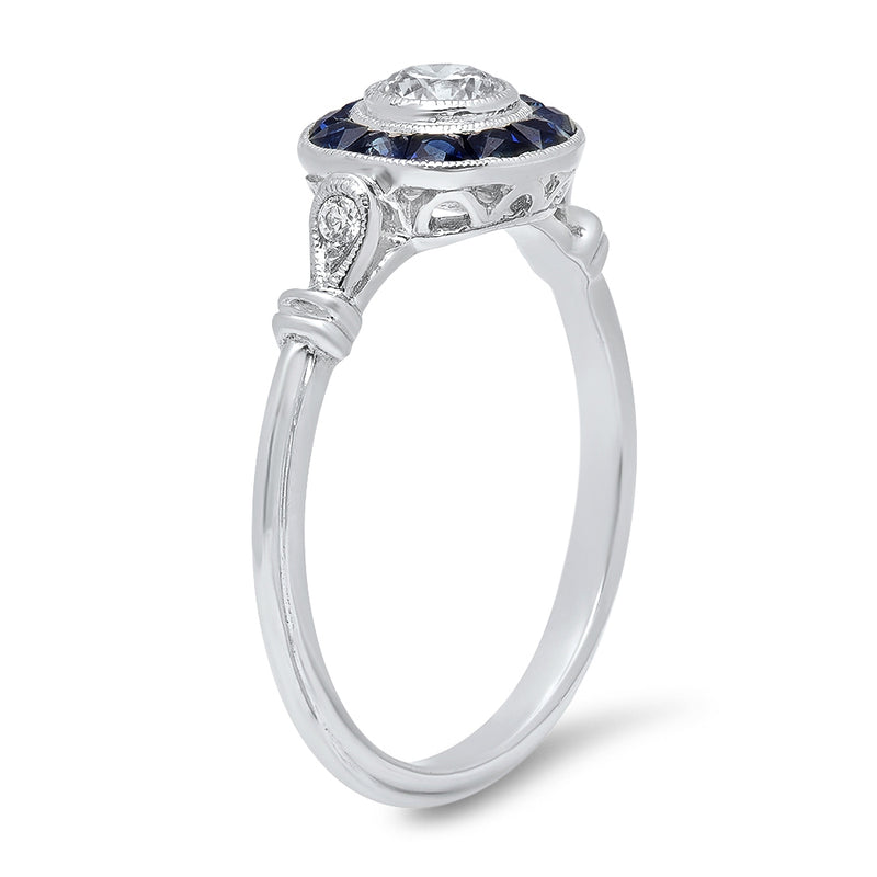 French Cut Sapphire Halo Engagement Semi-Mount