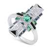 Art Deco Emerald, Onyx and Sapphire Ring