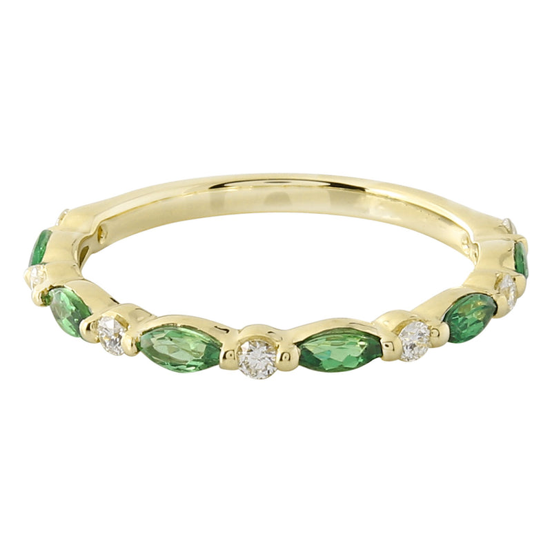 Marquise Cut Tsavorite and Diamond Band Halfway Around