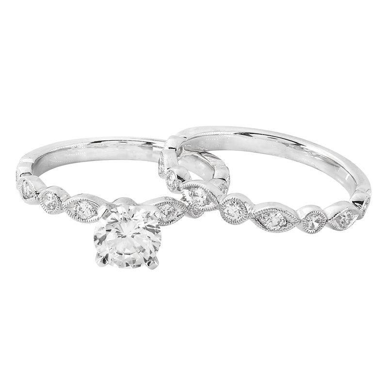 Peg Head Engagement Ring Semi-Mount with Matching Diamond Band