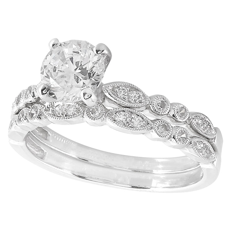 Round Diamonds Engagement Ring Semi-Mount with Matching Band