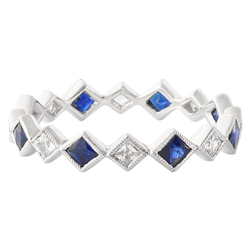 Princess Cut Diamond and Sapphire Bezel Set Eternity Band