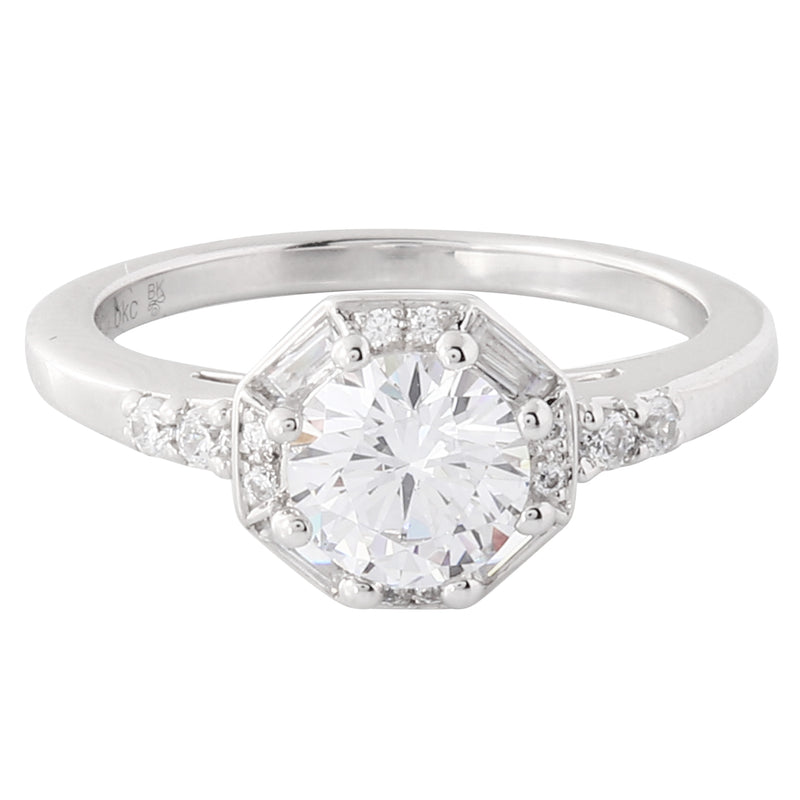 8 Prong Bauguette Cut Diamond Halo Engagement Semi-Mount