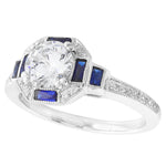 Baguette Cut Sapphire and Diamond Engagement Semi-Mount