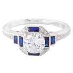 Baguette Cut Sapphire and Diamond Engagement Semi-Mount