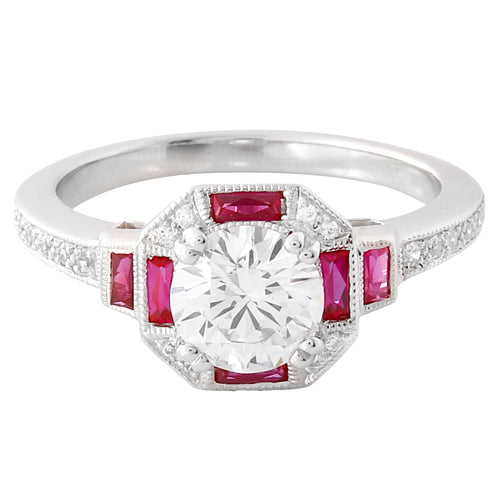 Diamond and Ruby Double Baguette Engagement Semi-Mount