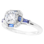 Baguette Cut Sapphire Halo Engagement Semi-Mount