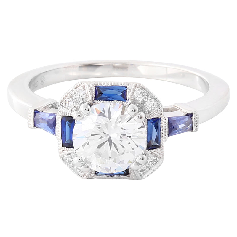 Baguette Cut Sapphire Halo Engagement Semi-Mount