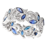 Marquise Cut Blue Sapphire Set in Diamond Floral Eternity Band