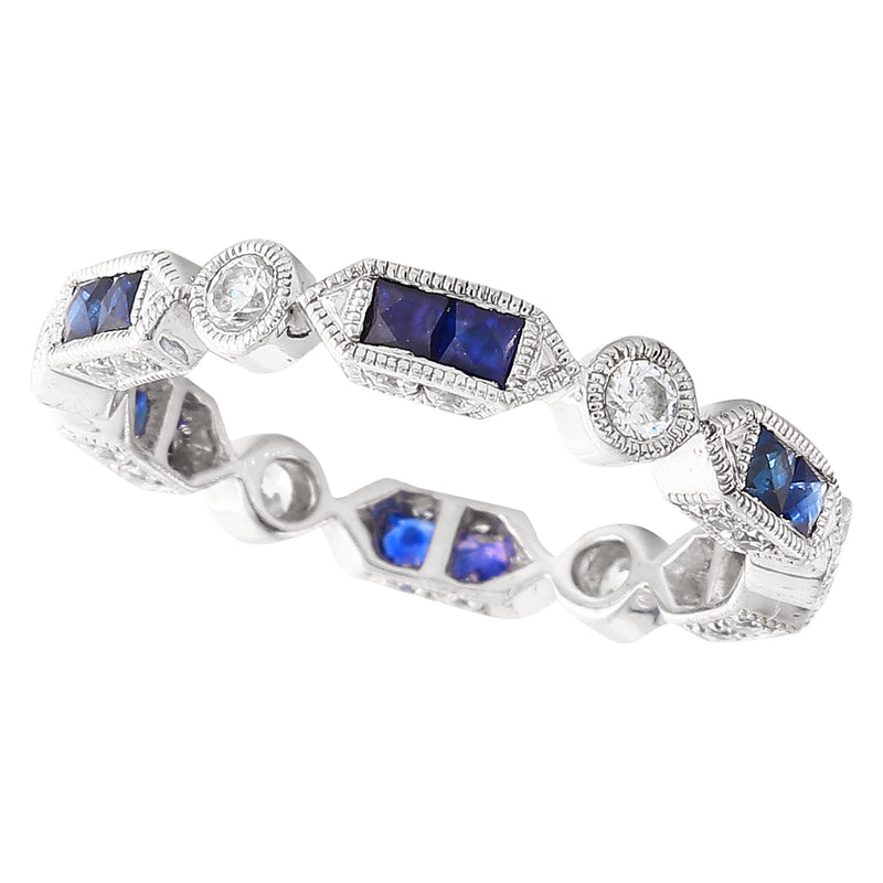 French Cut Sapphire and Diamond Eternity Band