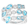 Wide Bezel Set White Sapphire and Swiss Blue Topaz Band