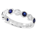 Bezel Set Round White and Blue Sapphire Band Halfway Around