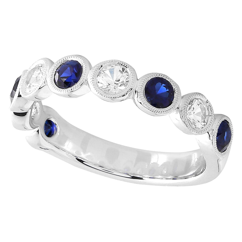 Bezel Set Round White and Blue Sapphire Band Halfway Around