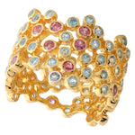 Swiss Blue Topaz and Rhodolite Wide Bubble Band