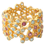 Swiss Blue Topaz and Rhodolite Wide Bubble Band
