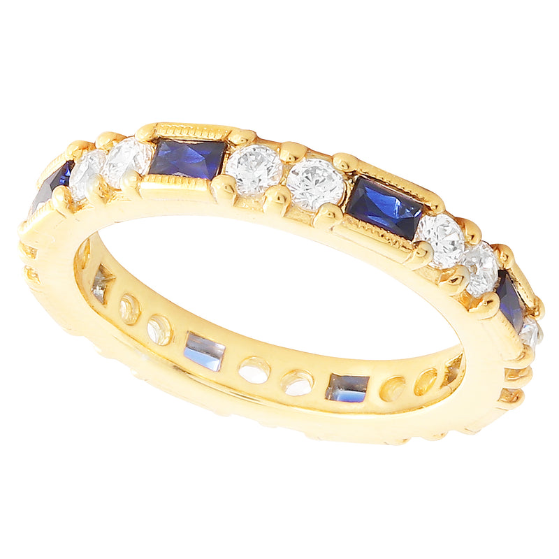 Round Diamond and Blue Sapphire Baguette Eternity Band