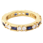 Round Diamond and Blue Sapphire Baguette Eternity Band