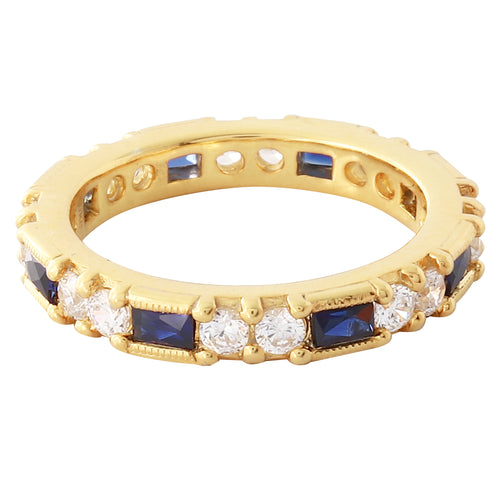 Round Diamond and Blue Sapphire Baguette Eternity Band