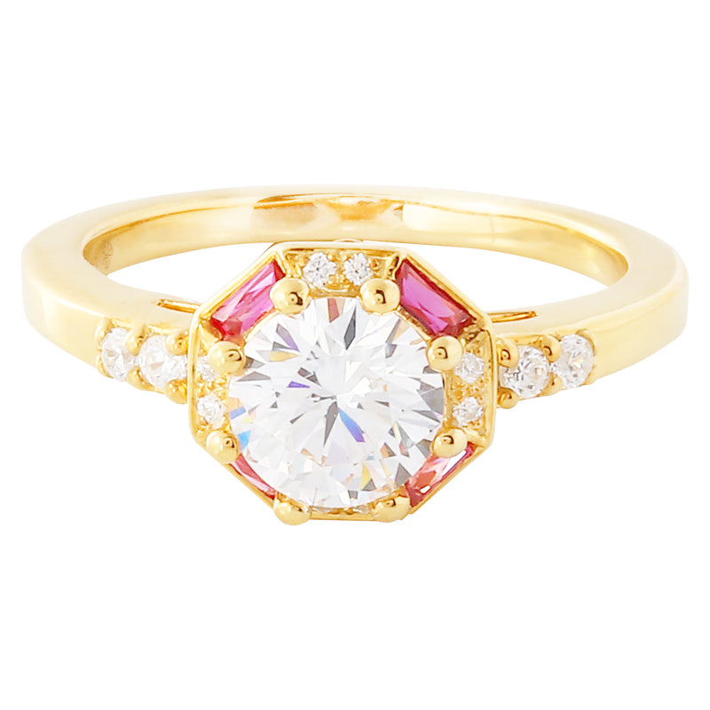 8 Prong Diamond and Baguette Ruby Halo Engagement Semi-Mount