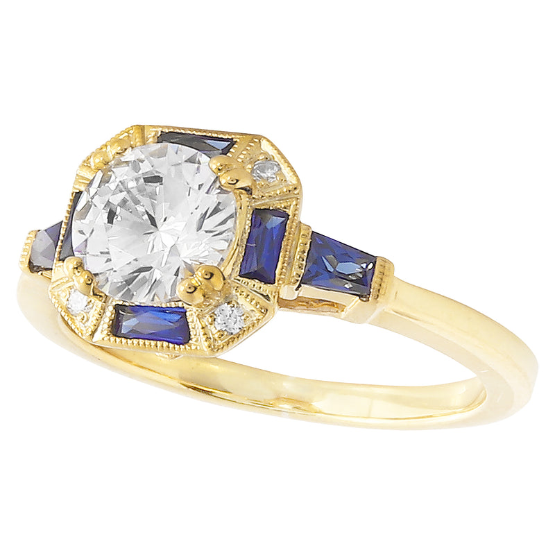Baguette Cut Sapphire and Diamond Engagement Semi-Mount