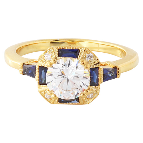 Baguette Cut Sapphire and Diamond Engagement Semi-Mount