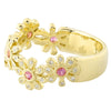 Bezel Set Pink Sapphire Floral Band Halfway Around