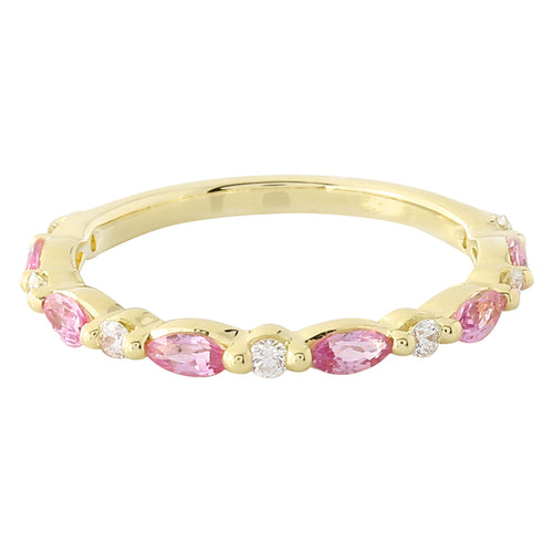 Marquise Cut Pink Sapphire and Diamond Band Halfway Around