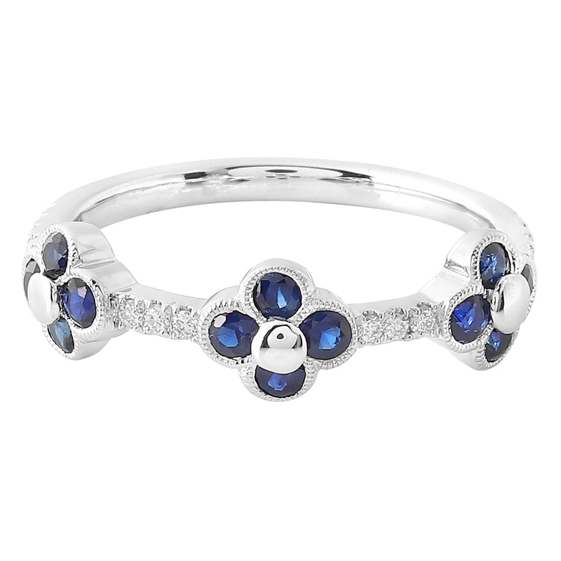 Sapphire and Diamond Clover Band Halfway Around