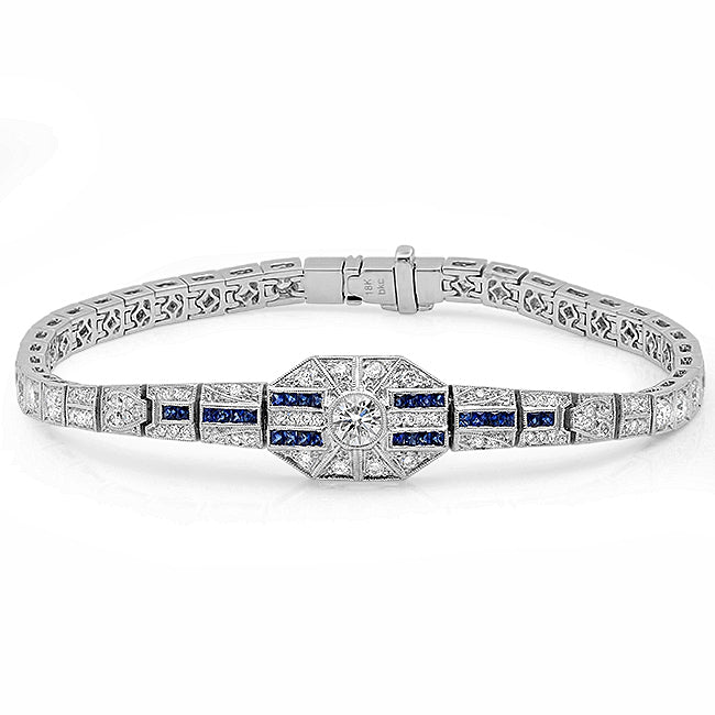 Vintage Inspired Diamond Bracelet with Sapphire Accents