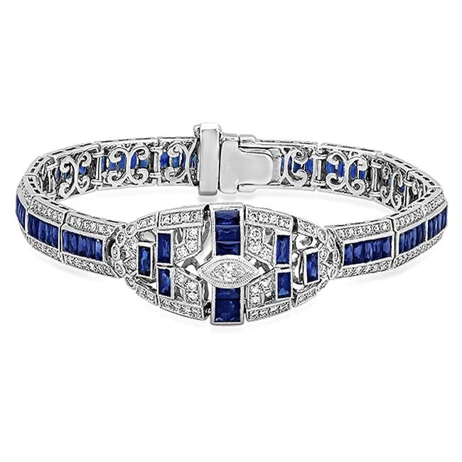 Vintage Inspired French Cut Sapphire and Diamond Bracelet