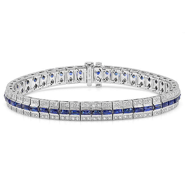 Art Deco French Cut Sapphire and Diamond Tennis Bracelet