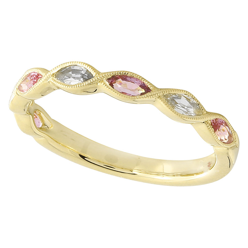 Bezel Set Marquise Cut White and Pink Sapphire Band Halfway Around