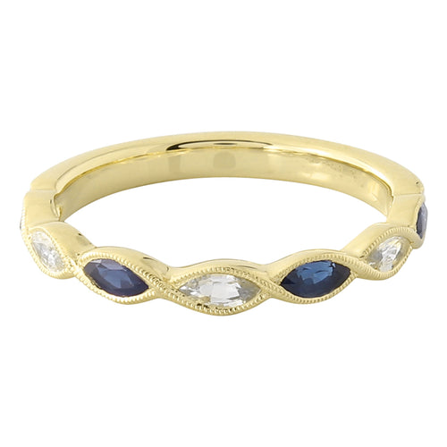 Bezel Set Marquise Cut White and Blue Sapphire Band Halfway Around