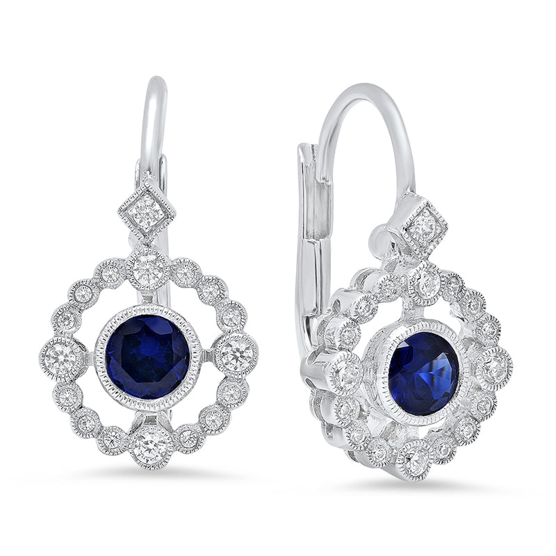 Bezel Set Diamond Halo and Sapphire Earrings | Beverley K 
