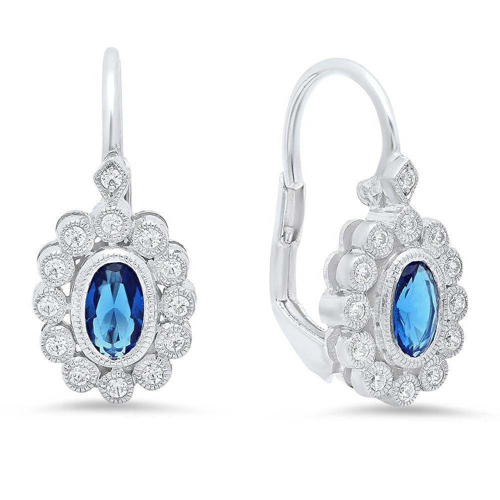 Bezel Set Diamonds and Oval Sapphire Earrings | Beverley K