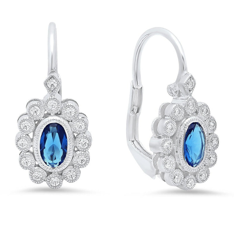 Bezel Set Diamonds and Oval Sapphire Earrings | Beverley K