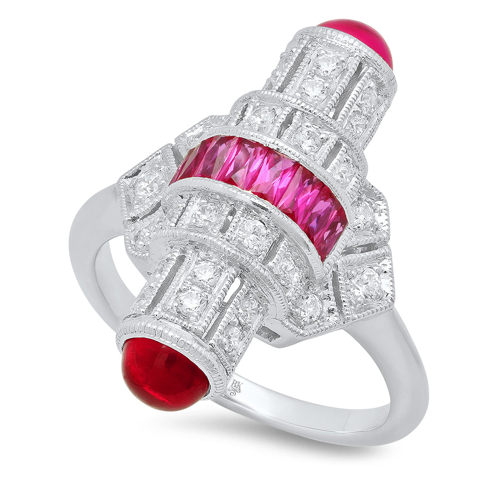 Art Deco Bullet Ring with Diamond and Ruby | Beverley K