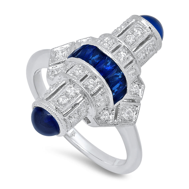 Art Deco Bullet Ring with Diamond and Sapphire | Beverley K