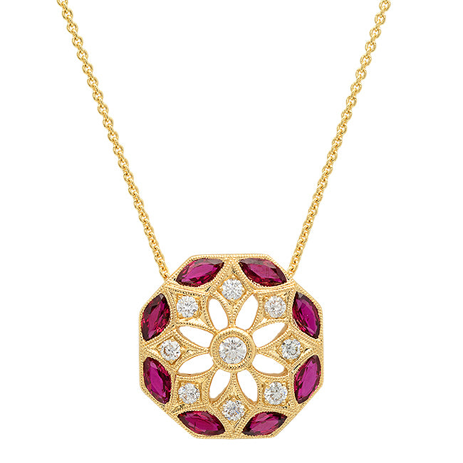 Daisy Diamond and Ruby Necklace | Beverley K 