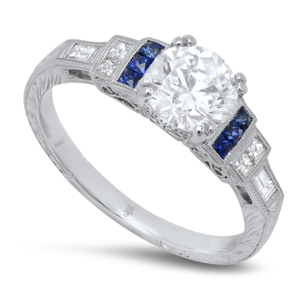 Diamond Engagement Ring Setting with French Cut Sapphires | Beverley K