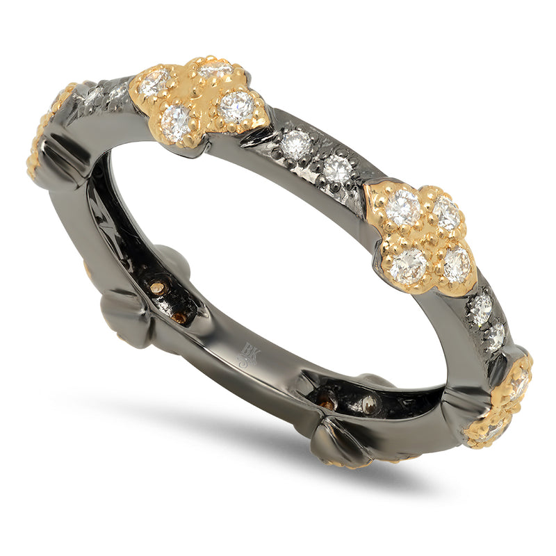 Diamond Eternity Band with Black Rhodium Plating and Yellow Gold Clovers | Beverley K