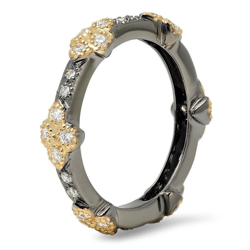 Diamond Eternity Band with Black Rhodium Plating and Yellow Gold Clovers | Beverley K