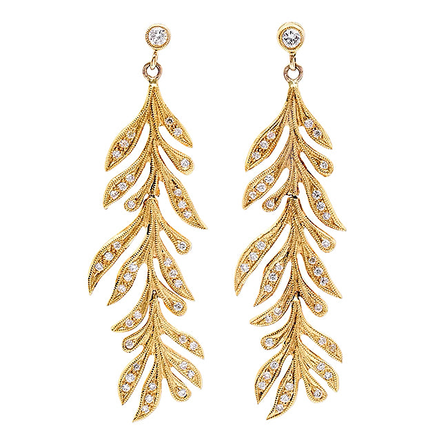 Diamond Leaf Earrings | Beverley K 