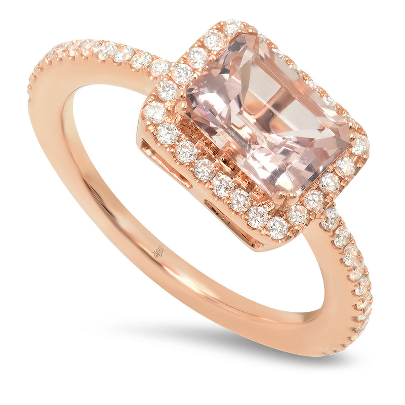 Diamond Ring with Emerald Cut Morganite Center | Beverley K