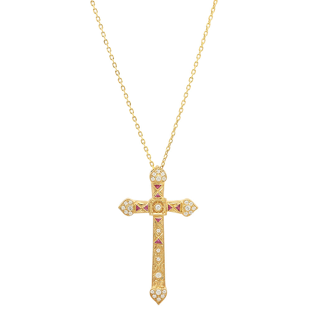 Diamond and Ruby Cross Pendant | Beverley K