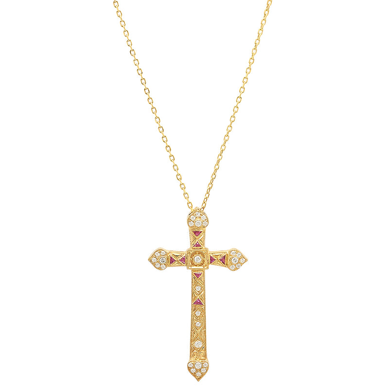 Diamond and Ruby Cross Pendant | Beverley K