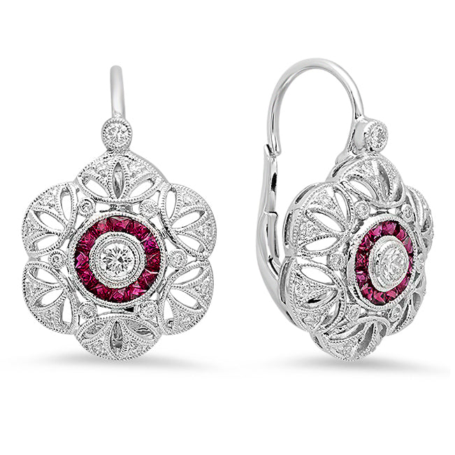 Diamond and Ruby Flower Earrings | Beverley K 
