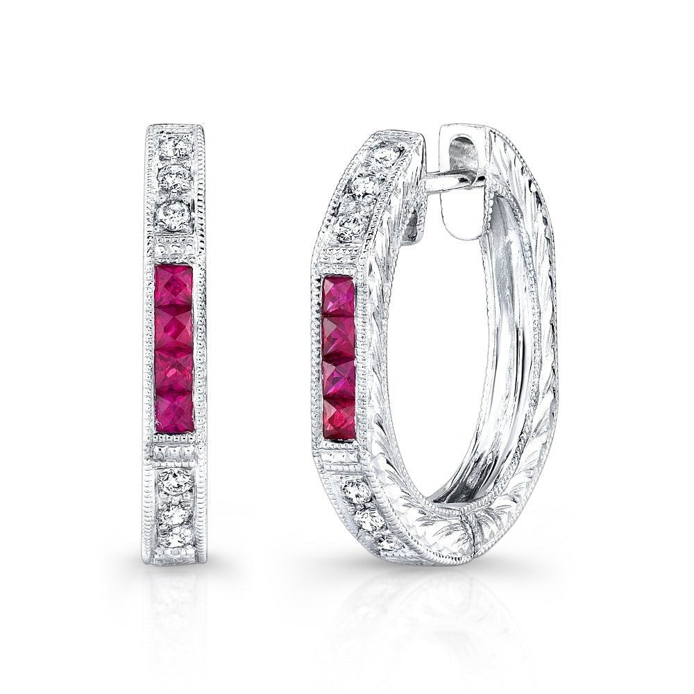 Diamond and Ruby Hoop Earrings | Beverley K