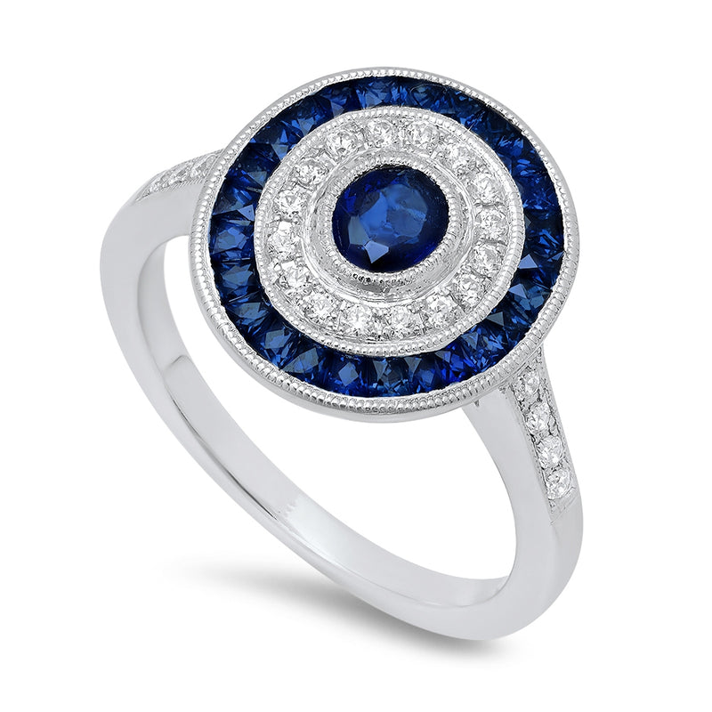 Diamond and Sapphire Double Halo Ring | Beverley K